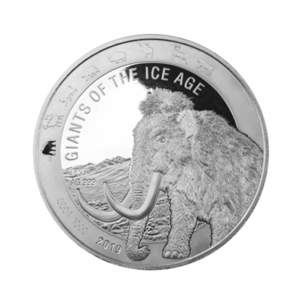 1oz Strieborná Minca Obri Doby Ľadovej – Mamut Srstnatý Ghana 2019